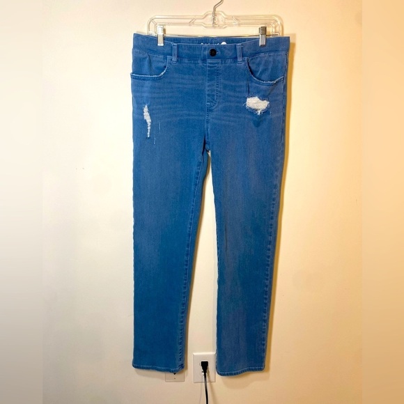 Betabrand Light Wash Distressed Pull On Stretchy Straight Jeans Size Large - Picture 1 of 12